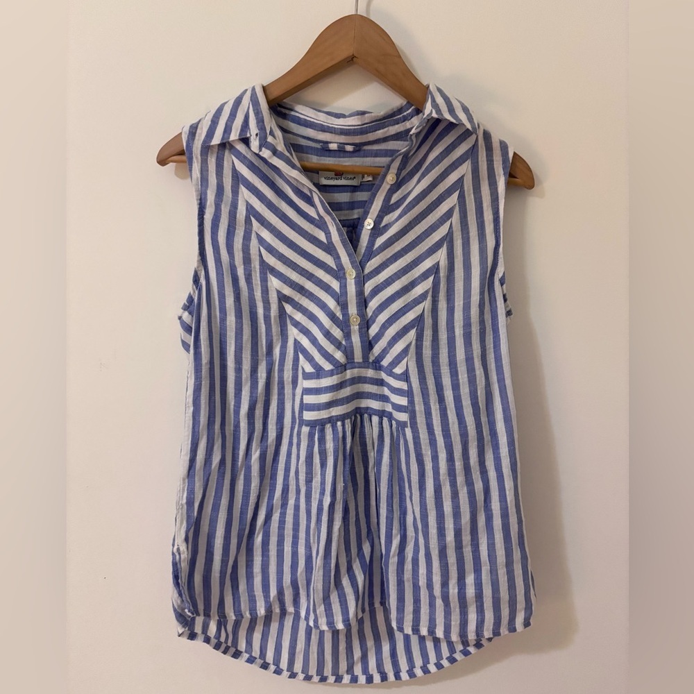 Vineyard Vines S/M Blue & White Striped cotton tank- loose fit, cotton blend
